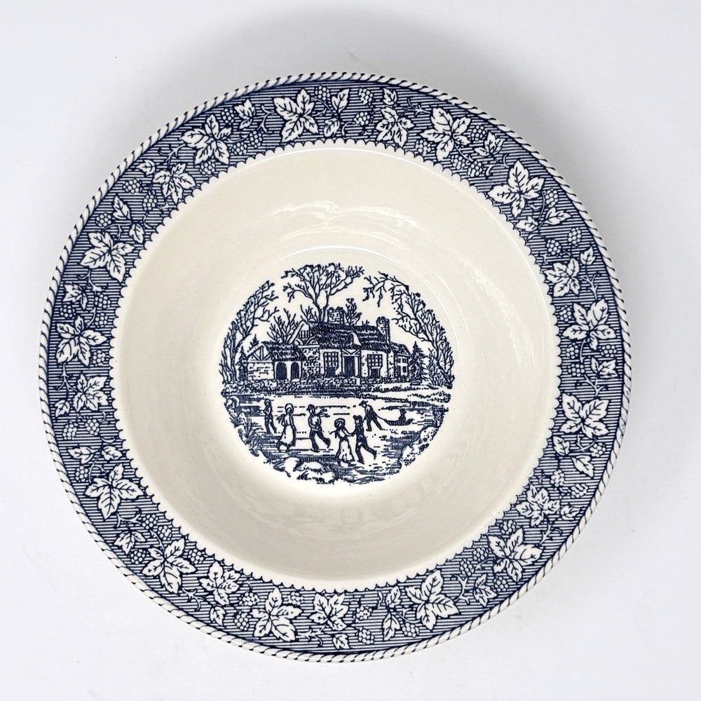 Homer Laughlin Shakespeare Country Serving Bowl 9" Blue Excellent Vintage
